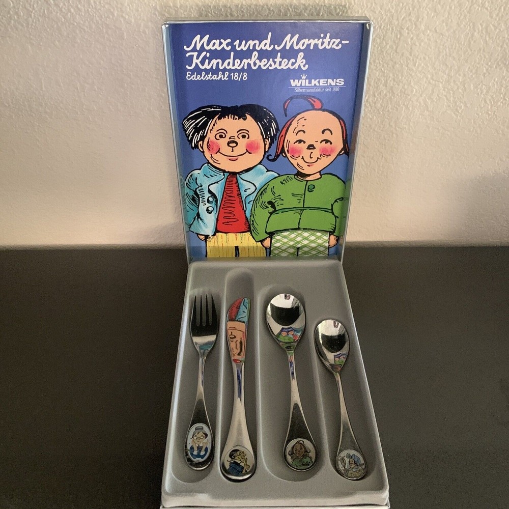 WILKENS Max & Moritz 4pc flatware set KINDERBESTECK EDELSTAHL 18/8 fork spoons
